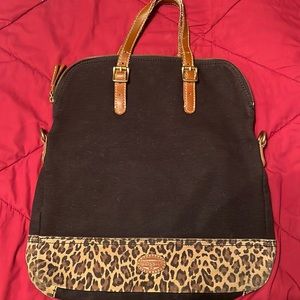 Black fossil handbag with cheetah print